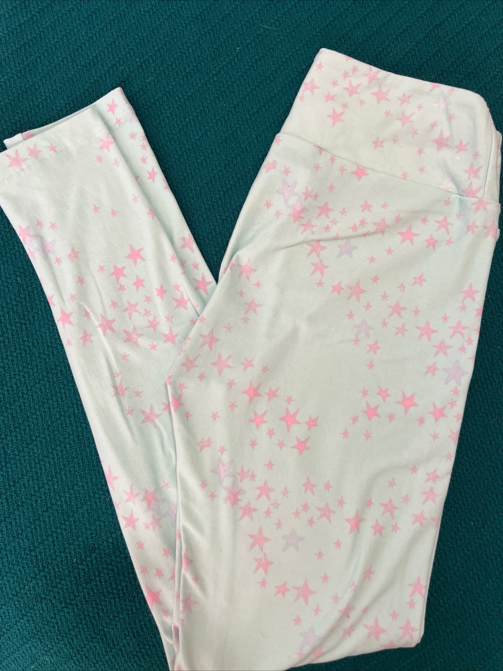 LuLaRoe White Leggings with Pink Star Print